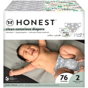 the honest company clean conscious diapers | plant-based, sustainable | pandas + barnyard babies | club box, size 2 (12-18 lbs), 76 count