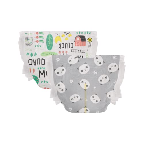 The Honest Company Clean Conscious Diapers | Plant-Based, Sustainable | Pandas + Barnyard Babies | Club Box, Size 2 (12-18 lbs), 76 Count