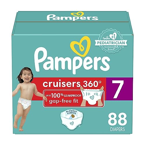 Pampers Diapers Size 7, 88 Count - Pull On Cruisers 360° Fit Disposable Baby Diapers with Stretchy Waistband, Packaging & Prints May Vary