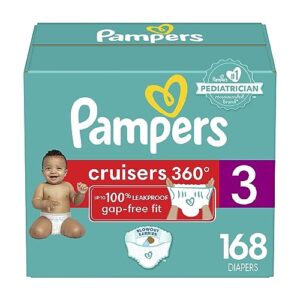 diapers size 3, 168 count - pampers pull on cruisers 360° fit disposable baby diapers with stretchy waistband, (packaging & prints may vary)