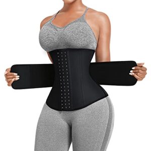feelingirl latex waist trainer for women waist cincher girdle long torso workout waist trainer lower belly fat black m