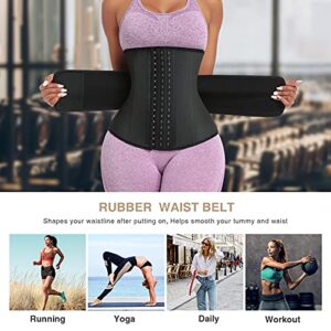 FeelinGirl Latex Waist Trainer for Women Waist Cincher Girdle Long Torso Workout Waist Trainer Lower Belly Fat Black M