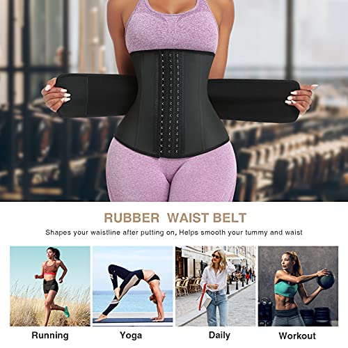 FeelinGirl Latex Waist Trainer for Women Waist Cincher Girdle Long Torso Workout Waist Trainer Lower Belly Fat Black M