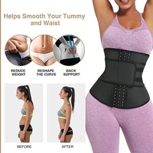 FeelinGirl Latex Waist Trainer for Women Waist Cincher Girdle Long Torso Workout Waist Trainer Lower Belly Fat Black M