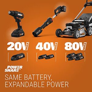 WORX Cordless Leaf Blower 20V WORXAIR Turbine Blower WG547.2 for Lawn Care Yard Work, 2 Variable Speed Control, 1 * 4.0 Ah Battery & Charger Included