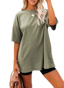 dokotoo womens juniors casual summer tops short sleeve oversized crewneck shirts loose solid color blouse basic tee fashion t-shirt and blouses gray large