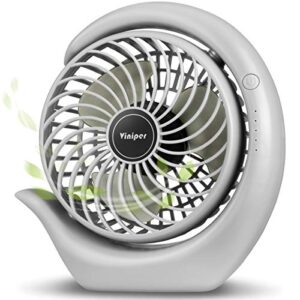 viniper portable rechargeable fan, small desk fan : 3 speeds & about 8-24 hours longer working, 180° rotation, portable fan small but mighty, strong wind (grey, light black blade)