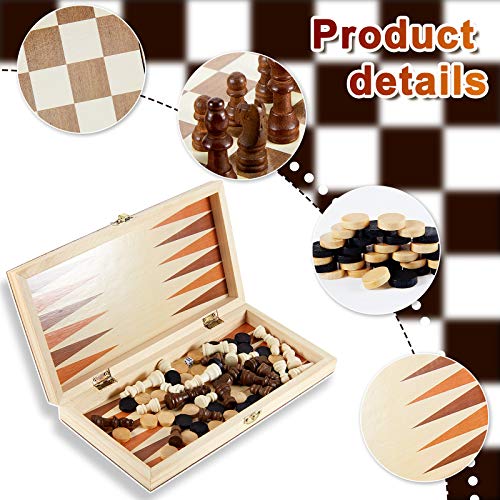 3-in-1 Wooden Chess Set Folding Chess Board Game Set Chess and Checkers Backgammon Portable Folding Travel Tabletop Game Travel Chess Set Board Games for Adults Teens