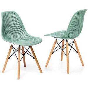 giantex set of 2 modern dining chairs, outdoor indoor shell pp lounge side chairs with mesh design, beech wood legs, tulip leisure chairs, dsw dining chairs for kitchen, dining room, green