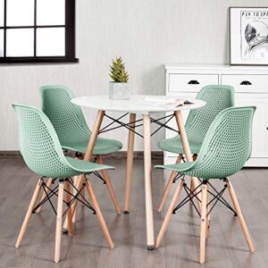 Giantex Set of 2 Modern Dining Chairs, Outdoor Indoor Shell PP Lounge Side Chairs with Mesh Design, Beech Wood Legs, Tulip Leisure Chairs, DSW Dining Chairs for Kitchen, Dining Room, Green