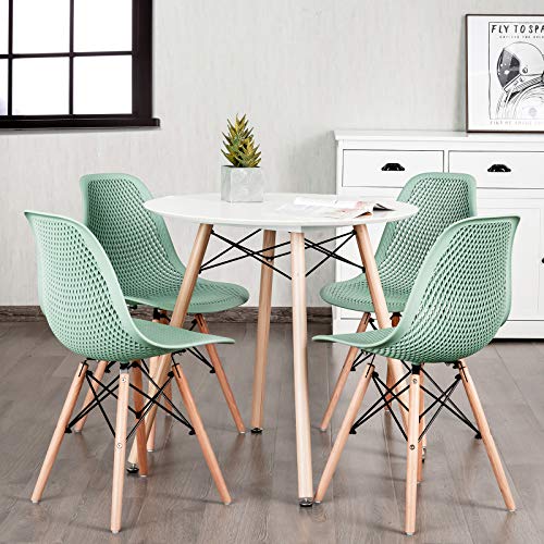 Giantex Set of 2 Modern Dining Chairs, Outdoor Indoor Shell PP Lounge Side Chairs with Mesh Design, Beech Wood Legs, Tulip Leisure Chairs, DSW Dining Chairs for Kitchen, Dining Room, Green