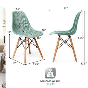 Giantex Set of 2 Modern Dining Chairs, Outdoor Indoor Shell PP Lounge Side Chairs with Mesh Design, Beech Wood Legs, Tulip Leisure Chairs, DSW Dining Chairs for Kitchen, Dining Room, Green