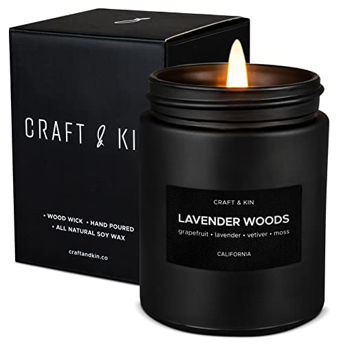 Scented Candles for Men | Lavender and Wood Scented Candles | Soy Candles, Mens Candle, Woodwick Candles | Masculine Candle, Long Lasting Candles | Black Lavender Candles for Home