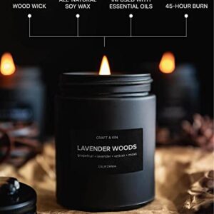 Scented Candles for Men | Lavender and Wood Scented Candles | Soy Candles, Mens Candle, Woodwick Candles | Masculine Candle, Long Lasting Candles | Black Lavender Candles for Home