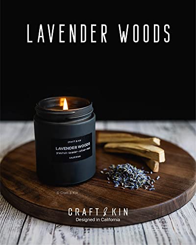 Scented Candles for Men | Lavender and Wood Scented Candles | Soy Candles, Mens Candle, Woodwick Candles | Masculine Candle, Long Lasting Candles | Black Lavender Candles for Home