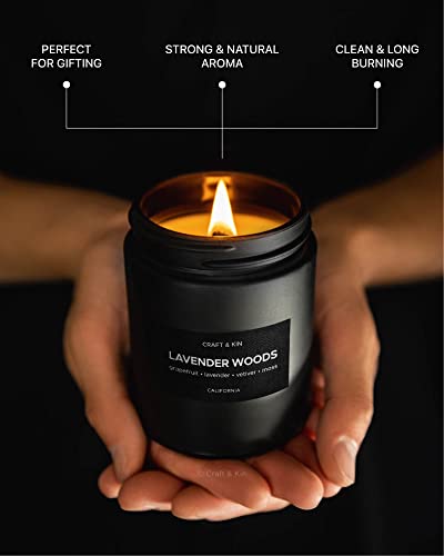 Scented Candles for Men | Lavender and Wood Scented Candles | Soy Candles, Mens Candle, Woodwick Candles | Masculine Candle, Long Lasting Candles | Black Lavender Candles for Home