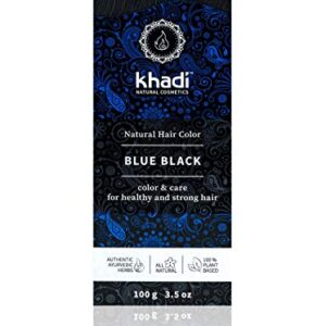 khadi BLUE BLACK (Indigo) Natural Hair Color Plant based hair dye for mysterious deep black to shimmering blue-black, 100% herbal, vegan, PPD & chemical free, natural cosmetic for healthy hair 3.5oz