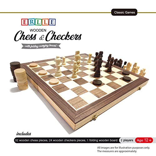 Wooden Chess & Checkers Game Board Set. Large 15x15 Wood Classic Unique Portable Travel Sets. Ajedrez