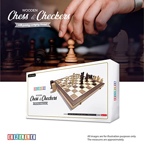 Wooden Chess & Checkers Game Board Set. Large 15x15 Wood Classic Unique Portable Travel Sets. Ajedrez