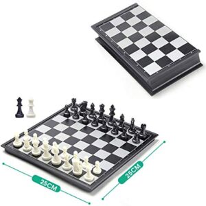 Combo Set - Digital Chess Timer Count Up/Down Chess Game Clock + 25x25cm Magnetic Folding Chess Board with Black & White Chess Pieces + Extra 2 Queens