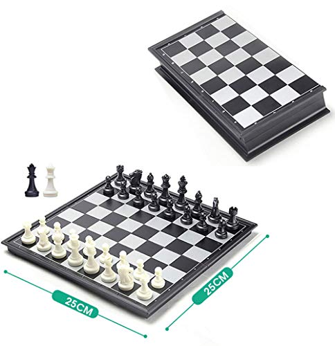 Combo Set - Digital Chess Timer Count Up/Down Chess Game Clock + 25x25cm Magnetic Folding Chess Board with Black & White Chess Pieces + Extra 2 Queens