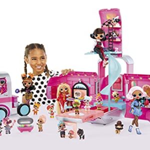 LOL Surprise OMG Glamper Fashion Camper Doll Playset with 55+ Surprises, Fully-Furnished with Light Up Pool, Water Slide, Bunk Beds, Cafe, BBQ Grill, DJ Booth - Gift Toy for Girls Ages 4 5 6 7+ Years