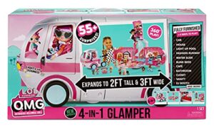 LOL Surprise OMG Glamper Fashion Camper Doll Playset with 55+ Surprises, Fully-Furnished with Light Up Pool, Water Slide, Bunk Beds, Cafe, BBQ Grill, DJ Booth - Gift Toy for Girls Ages 4 5 6 7+ Years