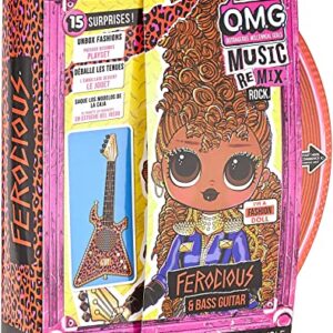 LOL Surprise OMG Remix Rock Ferocious Fashion Doll with 15 Surprises Including Bass Guitar, Outfit, Shoes, Stand, Lyric Magazine, & Record Player Playset, Kids Gift, Toys for Girls Boys Ages 4 5 6 7+
