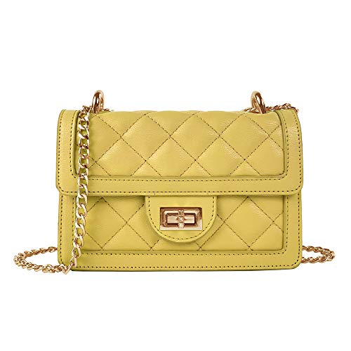 SG SUGU Small Quilted Crossbody Bag, Trendy Designer Shoulder Bag, Phone Wallet Purse for Women (Yellow)