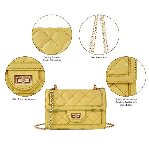 SG SUGU Small Quilted Crossbody Bag, Trendy Designer Shoulder Bag, Phone Wallet Purse for Women (Yellow)