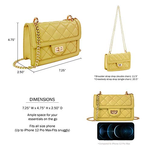 SG SUGU Small Quilted Crossbody Bag, Trendy Designer Shoulder Bag, Phone Wallet Purse for Women (Yellow)