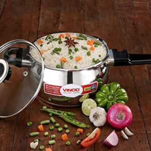 Vinod Pressure Cooker Stainless Steel – Glass Lid Handi Pot - 3.5 Liter – Indian Pressure Cooker – Stove Top Sandwich Bottom – Best Used For Indian Cooking, Soups, and Rice Recipes, Quinoa