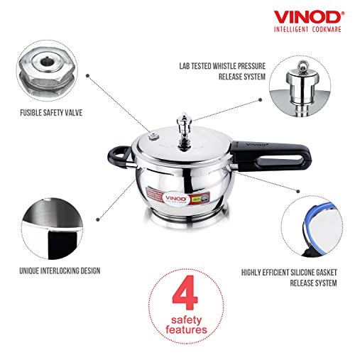 Vinod Pressure Cooker Stainless Steel – Glass Lid Handi Pot - 3.5 Liter – Indian Pressure Cooker – Stove Top Sandwich Bottom – Best Used For Indian Cooking, Soups, and Rice Recipes, Quinoa