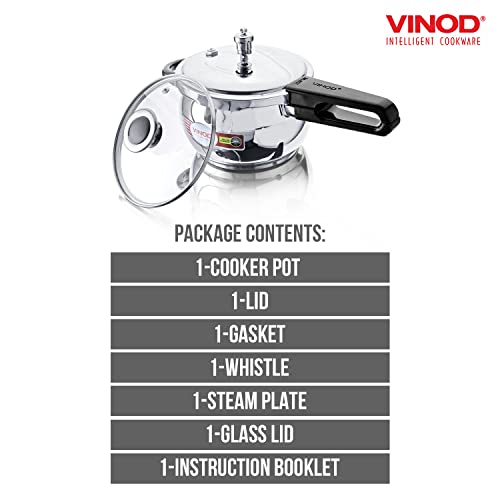 Vinod Pressure Cooker Stainless Steel – Glass Lid Handi Pot - 3.5 Liter – Indian Pressure Cooker – Stove Top Sandwich Bottom – Best Used For Indian Cooking, Soups, and Rice Recipes, Quinoa