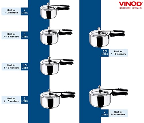 Vinod Pressure Cooker Stainless Steel – Inner Lid - 3 Liter – Sandwich Bottom – Indian Pressure Cooker – Induction Friendly Cooker – Best Used For Indian Cooking, Soups, and Rice Recipes, Quinoa