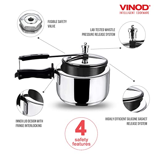 Vinod Pressure Cooker Stainless Steel – Inner Lid - 3 Liter – Sandwich Bottom – Indian Pressure Cooker – Induction Friendly Cooker – Best Used For Indian Cooking, Soups, and Rice Recipes, Quinoa