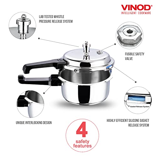 Vinod Pressure Cooker Stainless Steel – Outer Lid - 3 Liter – Induction Base Cooker – Indian Pressure Cooker – Sandwich Bottom – Best Used For Indian Cooking, Soups, and Rice Recipes, Quinoa