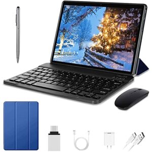 tablet with keyboard, newest 2 in 1 tablet 10 inch android 11 tablet, quad-core processor, 64gb+4gb, 128gb expandable, 2.4+5g wifi, dual camera, 6000mah, bluetooth, gps (blue)
