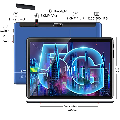 Tablet with Keyboard, Newest 2 in 1 Tablet 10 inch Android 11 Tablet, Quad-Core Processor, 64GB+4GB, 128GB Expandable, 2.4+5G WiFi, Dual Camera, 6000mAh, Bluetooth, GPS (Blue)