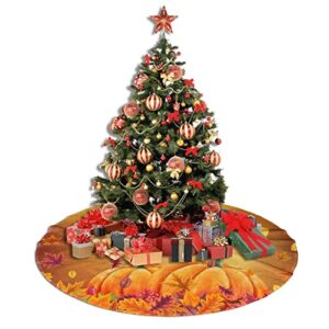 Christmas Tree Skirt, Fall Sunflowers Pumpkins Butterfly Maple Leaf Thanksgiving Xmas Large Tree Mat, New Year Festive Holiday Party Decorations 30" inches