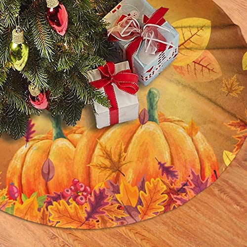 Christmas Tree Skirt, Fall Sunflowers Pumpkins Butterfly Maple Leaf Thanksgiving Xmas Large Tree Mat, New Year Festive Holiday Party Decorations 30" inches