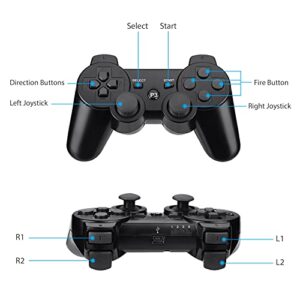 Powerextra Wireless Controller Compatible with PS-3, 2 Pack High Performance Gaming Controller with Upgraded Joystick for Play-Station 3 (Black)