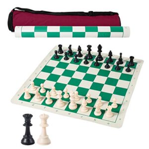 tournament travel chess sets roll up chess board carrying tube with shoulder strap portable beginner chess set - green 20 x 20 inch