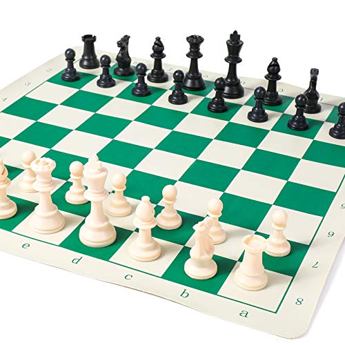 Tournament Travel Chess Sets Roll Up Chess Board Carrying Tube with Shoulder Strap Portable Beginner Chess Set - Green 20 x 20 Inch