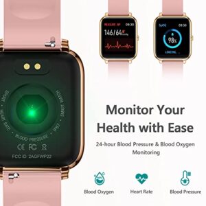 KALINCO Smart Watch, Fitness Tracker with Heart Rate Monitor, Blood Pressure, Blood Oxygen Tracking, 1.4 Inch Touch Screen Smartwatch Fitness Watch for Women Men Compatible with Android iOS