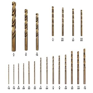 werktough Titanium Drill Bit Set - 21-Piece M35 Co 5% High Speed Steel HSS for Steel Alloy and Other Hard Metals Fully Ground with 135°Split Point Drill Bits in Deluxe Metal Box