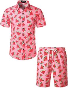 jogal men's fun fruit printed short sleeve button down hawaiian shirt suits xx-large pink