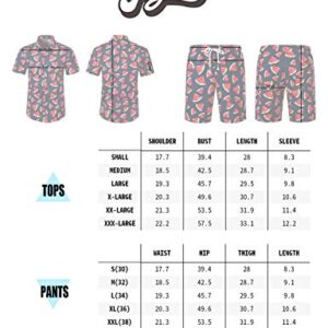 JOGAL Men's Fun Fruit Printed Short Sleeve Button Down Hawaiian Shirt Suits XX-Large Pink