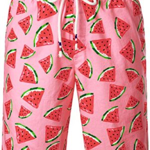 JOGAL Men's Fun Fruit Printed Short Sleeve Button Down Hawaiian Shirt Suits XX-Large Pink