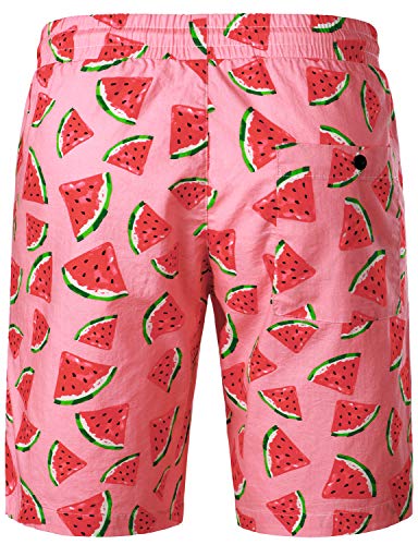 JOGAL Men's Fun Fruit Printed Short Sleeve Button Down Hawaiian Shirt Suits XX-Large Pink